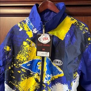 Brand New Rare Louis Garneau Microzone Blue & Yellow Abstract Windbreaker Jacket